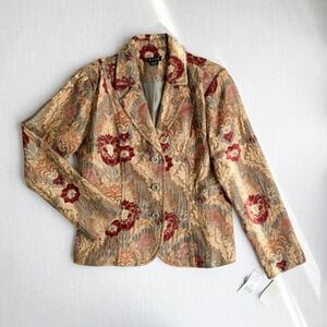 ELCC‎ gray gold red floral tapestry blazer jacket size M